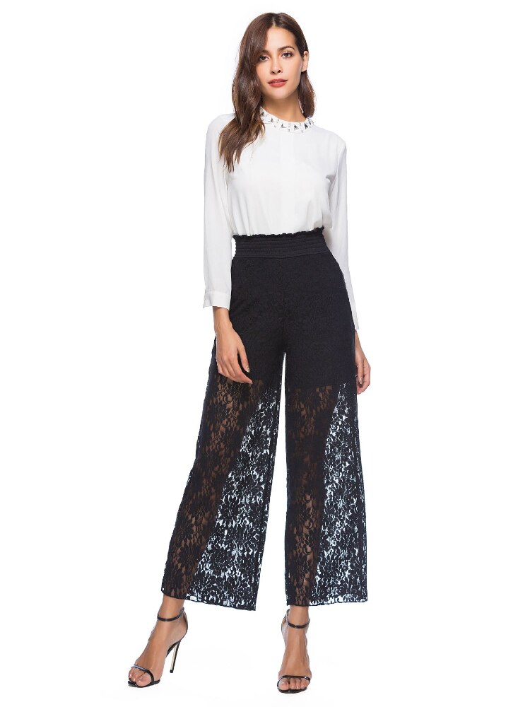 Pantalon Noir Chic Femme MOSQUITOS Taille 40 - Style Cargo Avec Dentelle - Pour Soirée/cocktail
