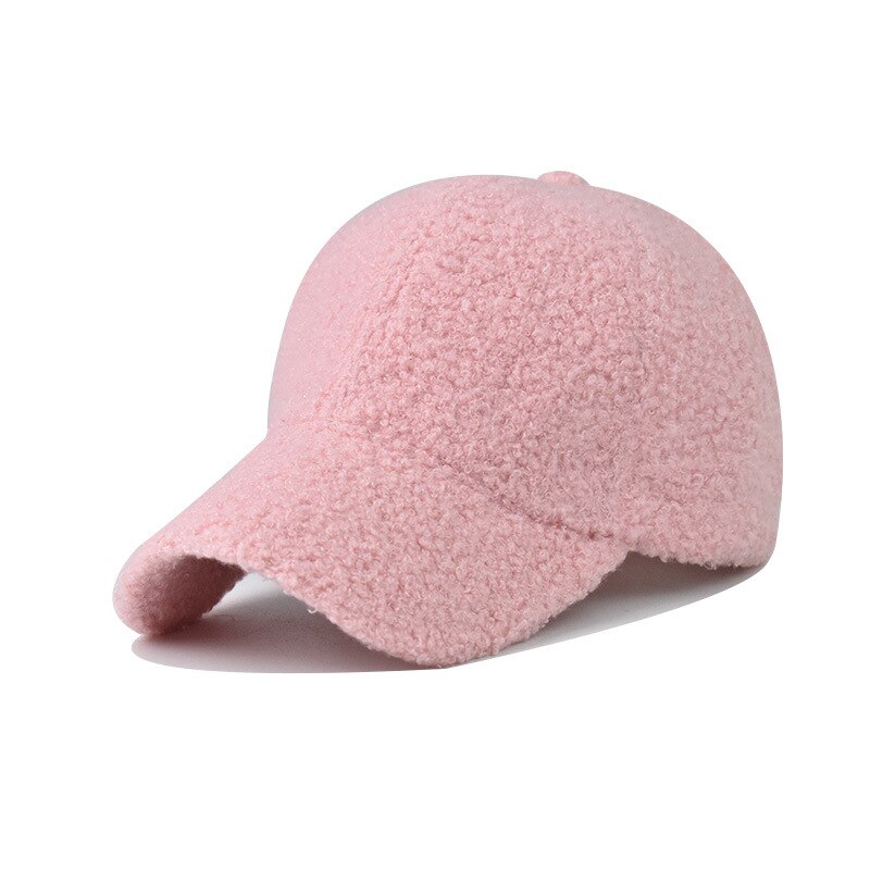 FS Neue Warme Winter Lammwolle Hüte Für Frauen schlicht Grau Braun Baseball Kappe Ich bin Freien Winddicht Männer Kappen Casquette Homme: Rosa Baseball Deckel