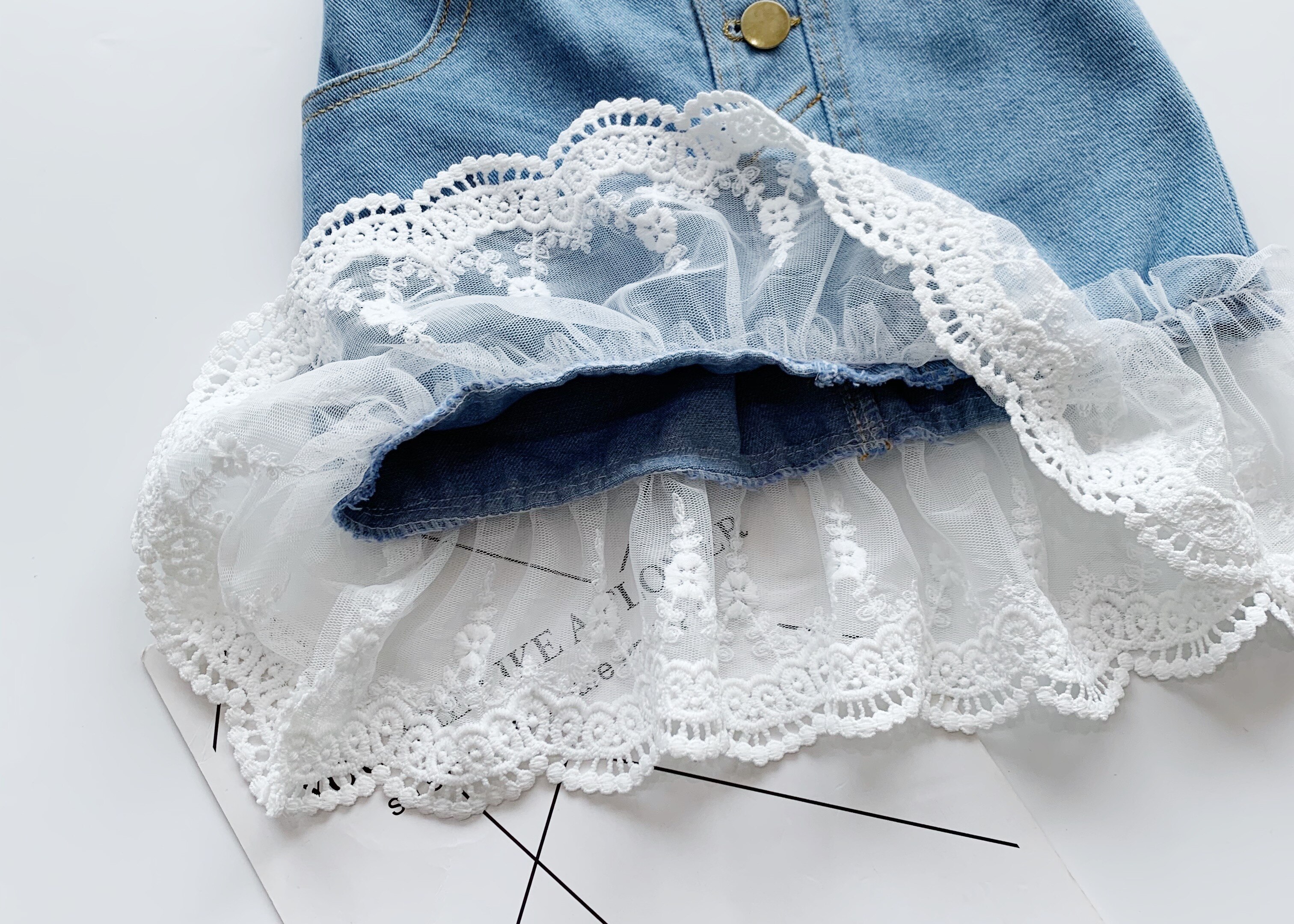 1-6Y Summer Infant Baby Girls Sweet Skirts Blue Denim Lace Straight Mini Skirts Outfits