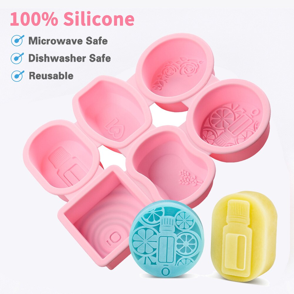 SJ moule à savon réutilisable en Silicone | Moule rond ovale carré pour le bricolage, fabrication de savon 3D forme de savon artisanale 6 motifs faits à la main