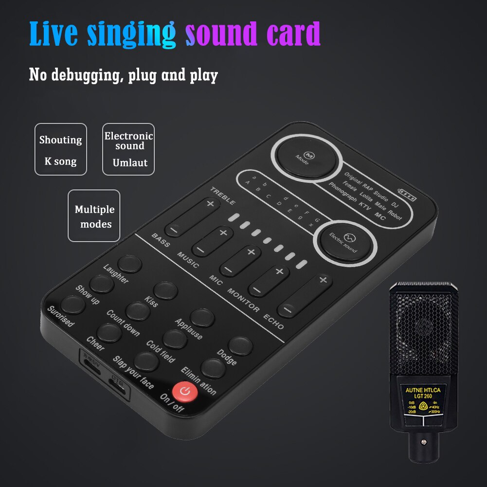 PC Tablet Speaker Sound Card Kit Portable Multiple Audio Effect Voice Changer Bluetooth-Compatible Live Sound Card