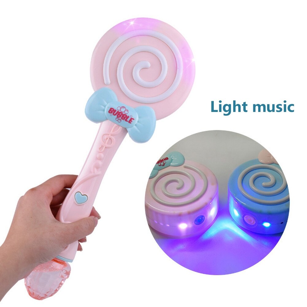 Kids Meisjes Handvat Cartoon Lolly Vorm Licht Muziek Elektrische Water Bubble Blower Machine Party Home Garden Speelgoed
