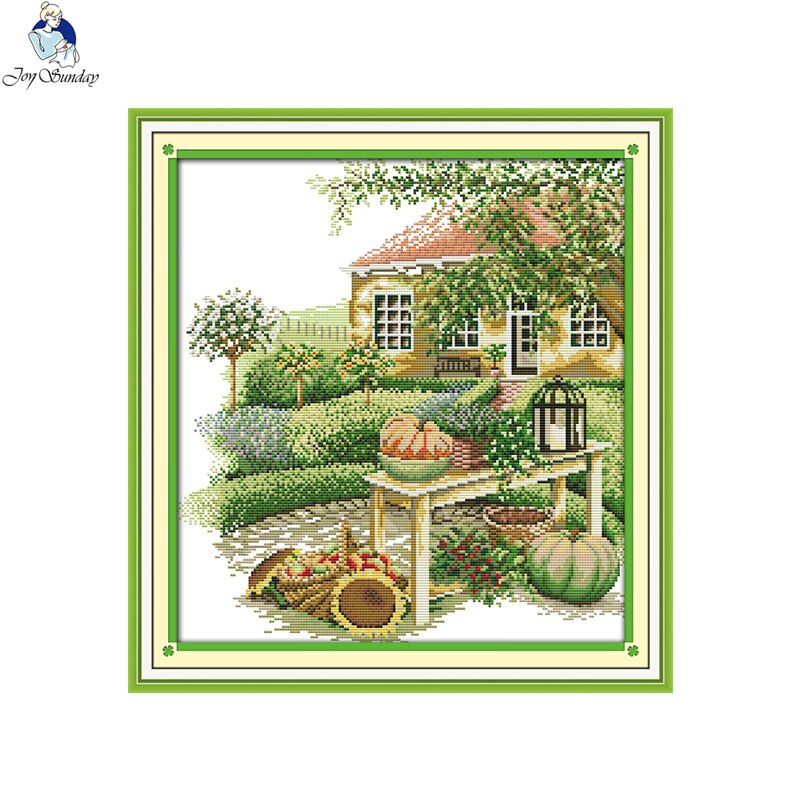 Glädje söndag grön homestead broderi korsstygn kit räknade tryckt duk 14ct 11ct gör-det-själv handgjort handarbete