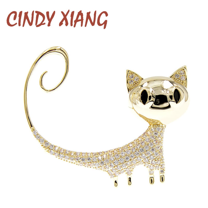 CINDY XIANG-broches de chaton, zircone cubique, bijoux en cuivre, Animal, broche pour chat, accessoires d'hiver,