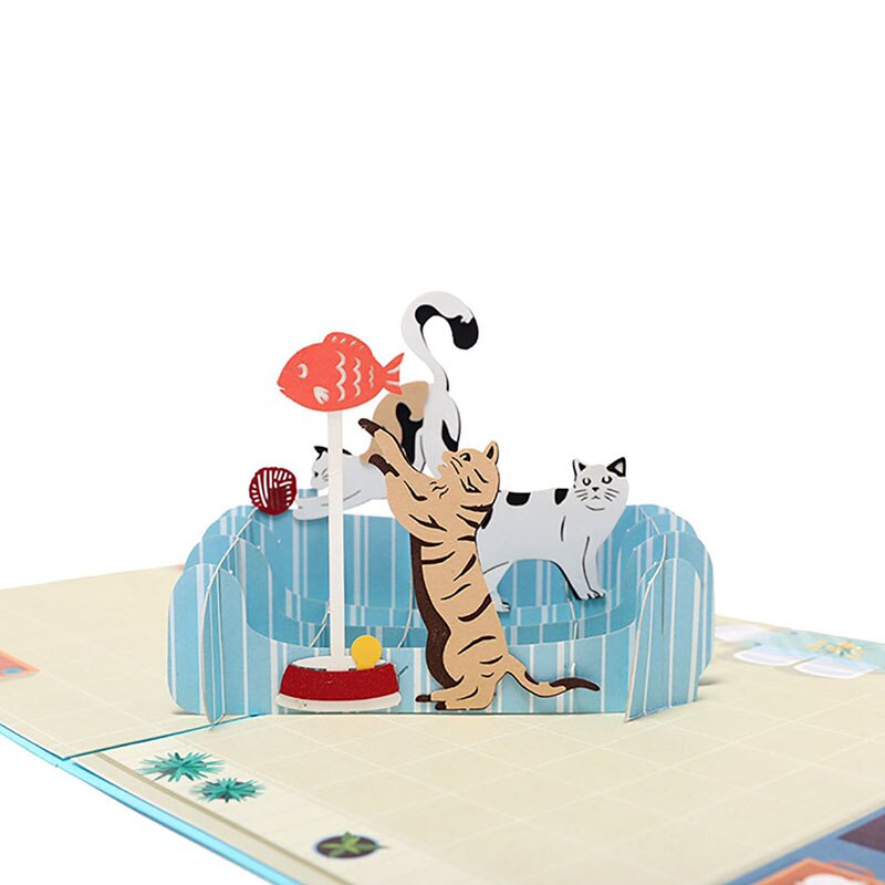 3D Pop UP Cards Birthday Card for Kids Wife Husband Cartoon Cat Card Postcards Card Paper-cut Greeting Card