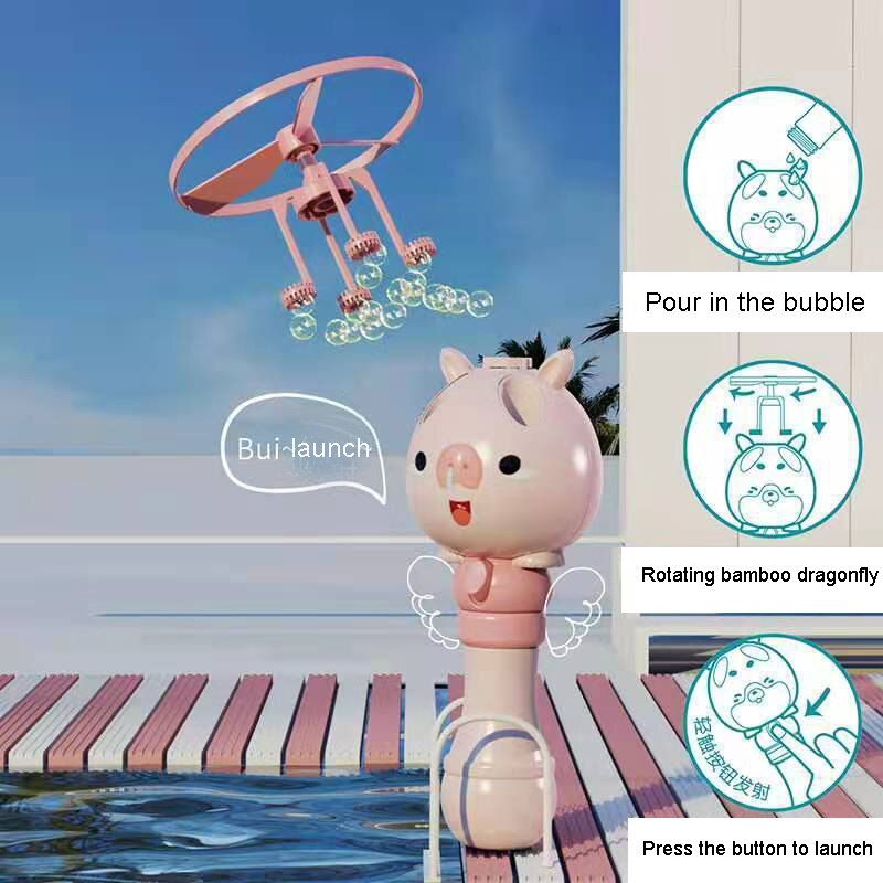 Kids Bamboe Libelle Bubble Machine Leuke Cartoon Stijgende Aerocraft Zeepbel Stok Blower Voor Kinderen Zomer Outdoor Speelgoed