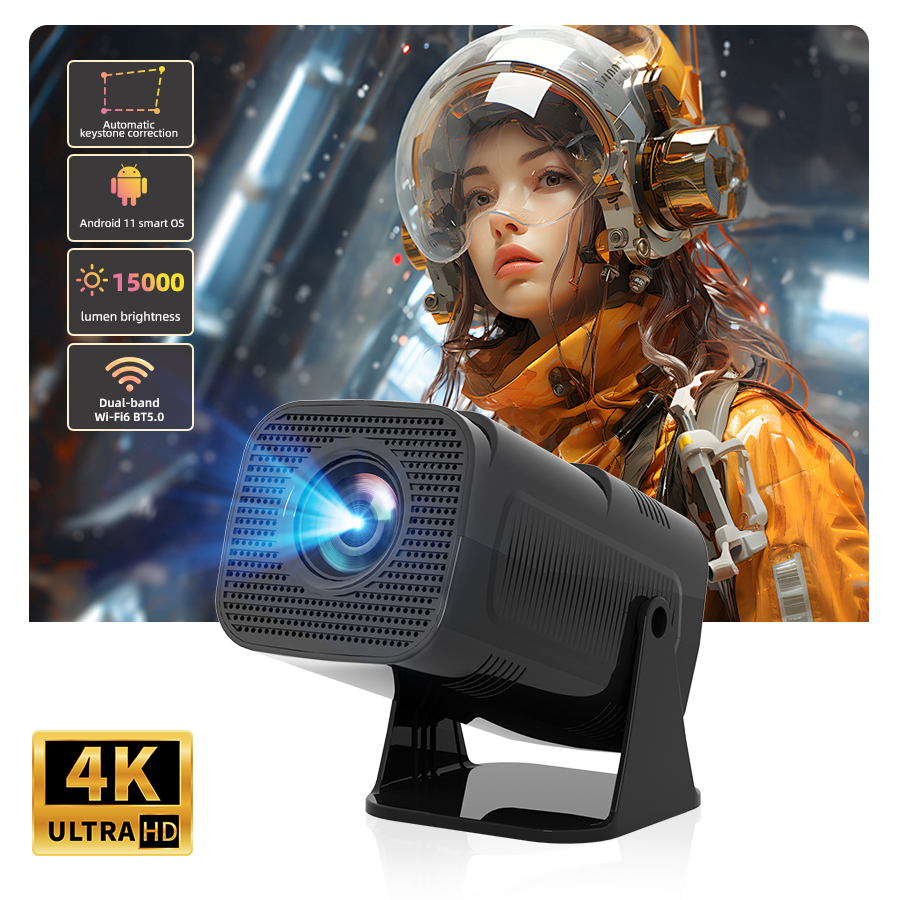 HUASHIJIE Projector 4K Android 11 Dual Wifi6 260ANSI Allwinner H713 BT5.0 1280*1080P Cinema Outdoor Portable Projetor