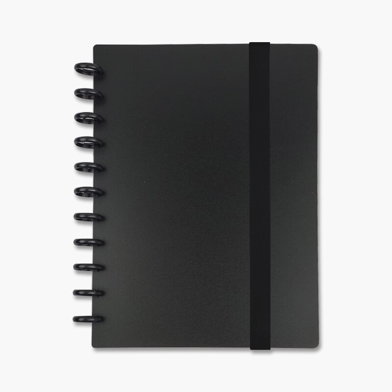 DIY A4 Mushroom Hole Loose-Leaf Notebook Planner Organizer Binder Binding Journal Diary Ring Binder Notepad Set Office Supplies: Black-A4