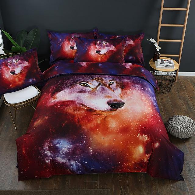 Jpets série 3D imprimé ensemble de literie housse de couette ensemble loup tigre motif psychédélique Hippie literie chambre décor 6 tailles: 1 / Twin