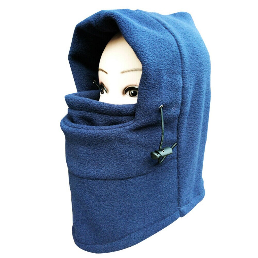 Unisexe hiver Snood polaire écharpe capuche cou visage masque couleur unie cyclisme Ski chapeau: Bleu