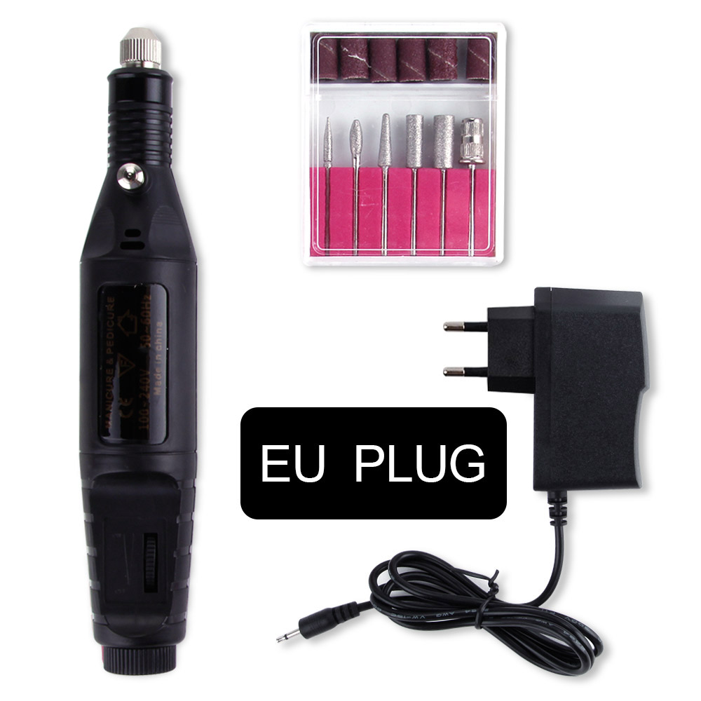 Taladro eléctrico para uñas, herramienta para manicura y pedicura, cuidado de los pies, 1 unidad: Black EU Plug