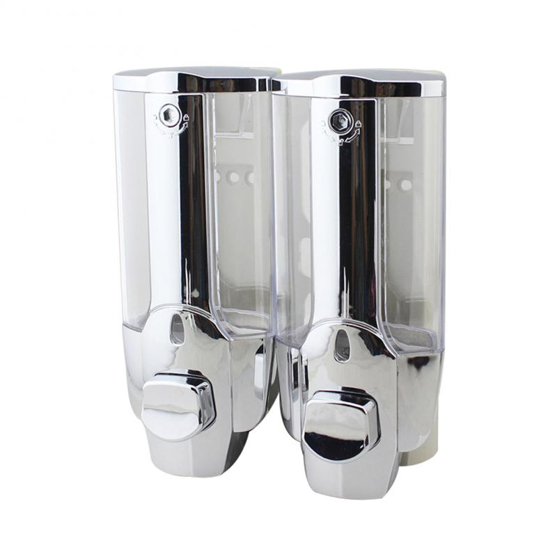 1PC Wall Mounted Soap Dispenser Suction Cup Hanging Bathroom Shower Shampoo Lotion Container Holder​ Soap Liquid Dispenser: Double Silver