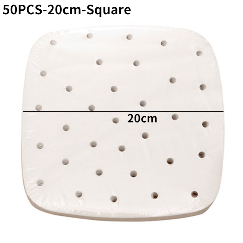 25pcs/50pcs Baking Paper for Air Fryer Oil Absorbing Paper Tray Food Grade Disposable Liner Round Home Baking Silicone Oil Paper: 50PCS-20cm-Square