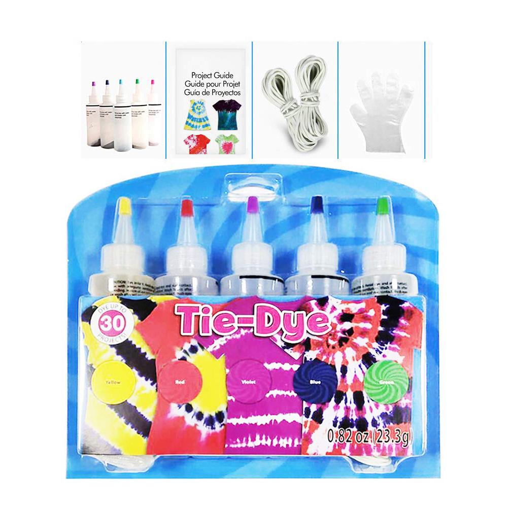 5 farver tie-dye kit permanent et trin kit diy dye kit til stof tekstil håndværk kunst tøj til solo projekter farvestoffer maling