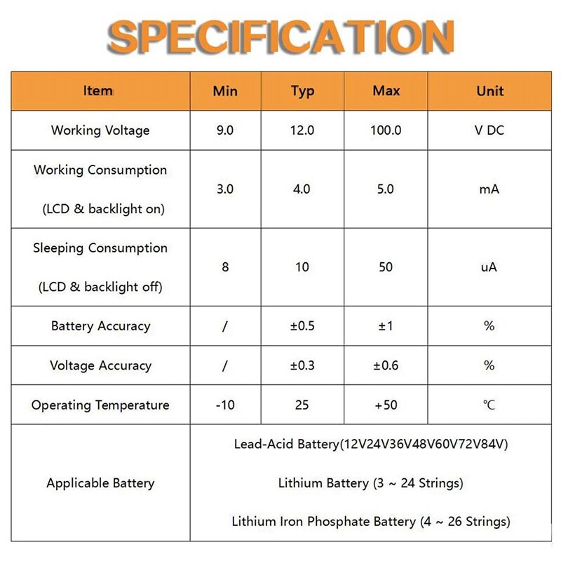 Moniteur de tension de capacité de batterie de compteur de batterie, indicateur de jauge de tension de capacité de batterie de cc 12/24/36/48/60/72/84V