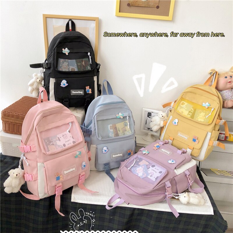 Nowe wiele kieszeni wodoodporny plecak nylonowy kobiet o dużej pojemności Kawaii tornister dla nastoletnich dziewczęca torba podróżna Mochila Bookbag
