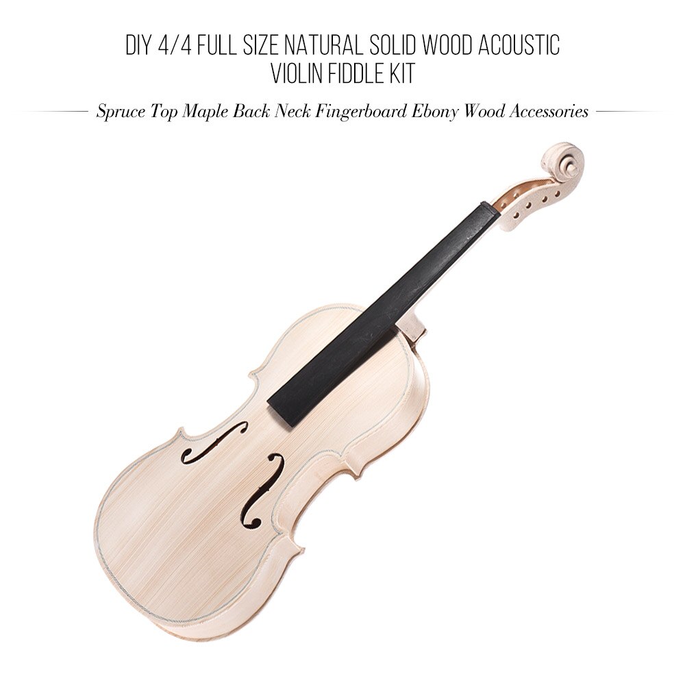 Diy 4/4 fuld størrelse violin kit akustisk violin med massivt træ natur med eq gran top ahorn ryg hals gribebræt tailpiece