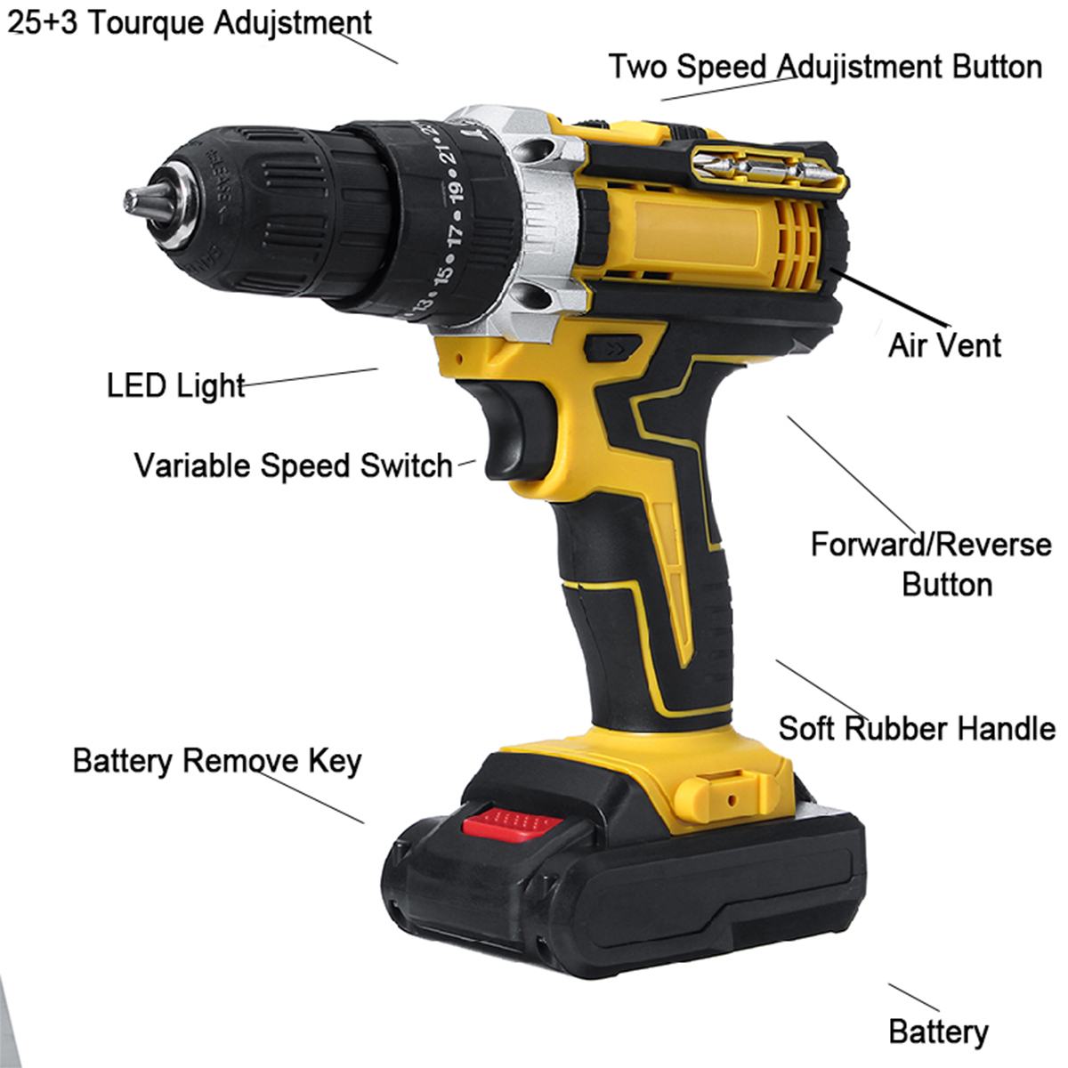 Cordless Electric Drill 3 in 1 Electric Drill Screwdriver Hammer 48V Dual Speed With 2 Battery