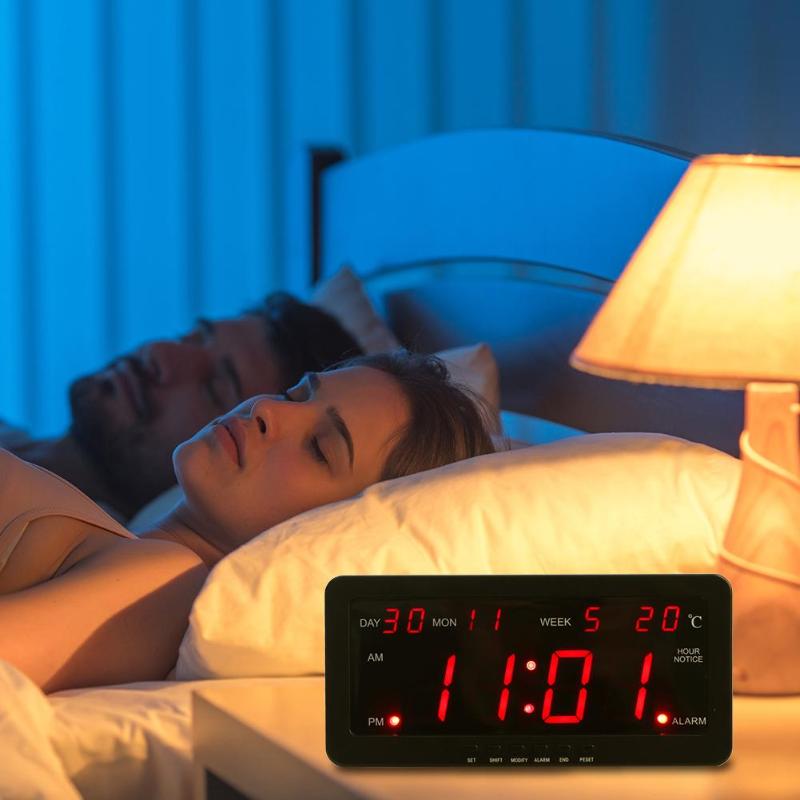 USB Digital Alarm Clock Backlight Snooze Mute Voice Calendar Desktop Electronic Table Clock Date Temperature LED Clock EU Plug