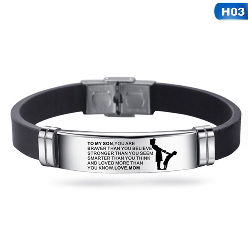 To My Son Inspirational Bracelet Men Wristband Stainless Steel Silicone Bracelets For Boys Love From Mom Dad