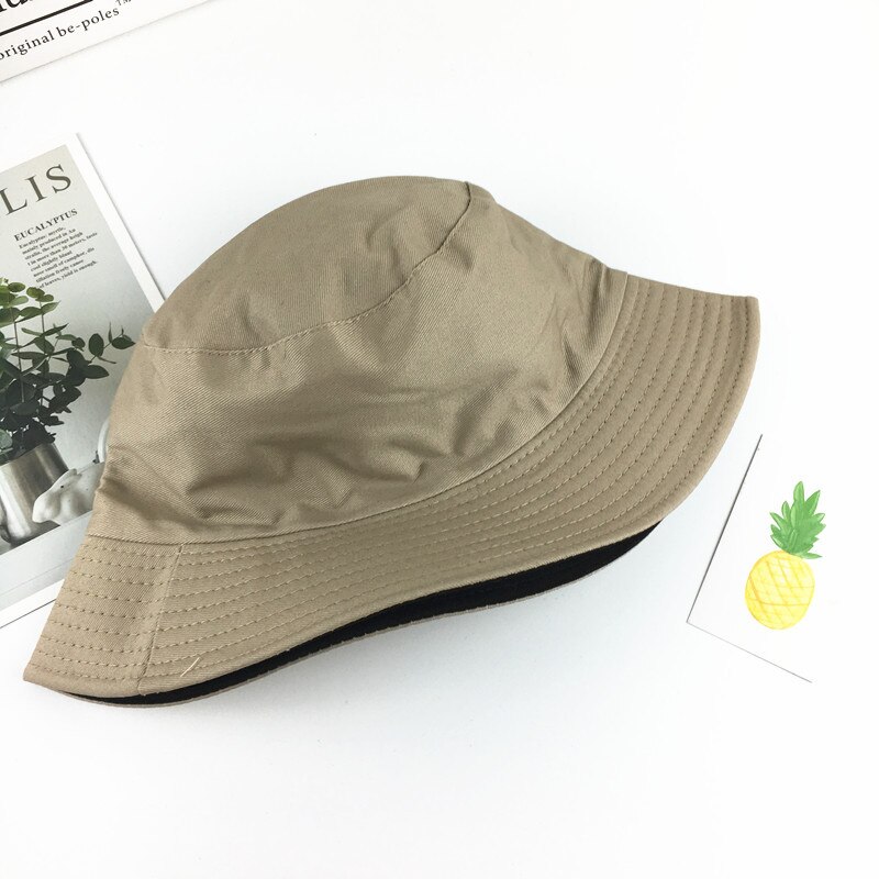 Cotton Double sided Solid Color Bucket Hat Fisherman Hat outdoor travel hat Sun Cap Hats for Men and Women 182: Khaki