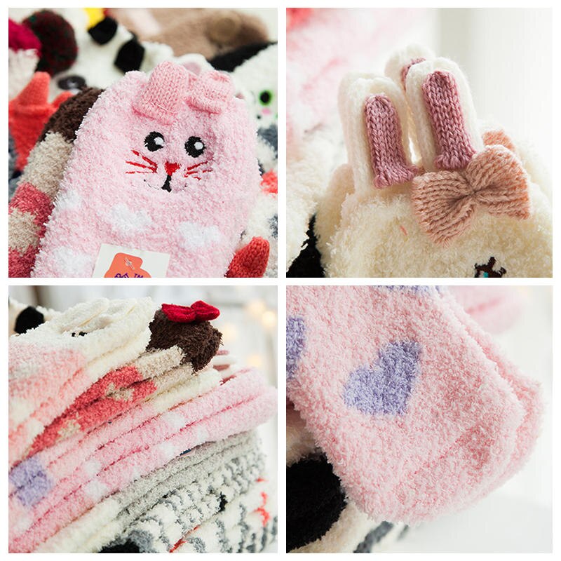 Cartoon Coral Fleece Babysokjes Peuters Anti-slip Warm Houden Sokken Herfst Winter Leuke Dier Sokken Kids kerstcadeaus