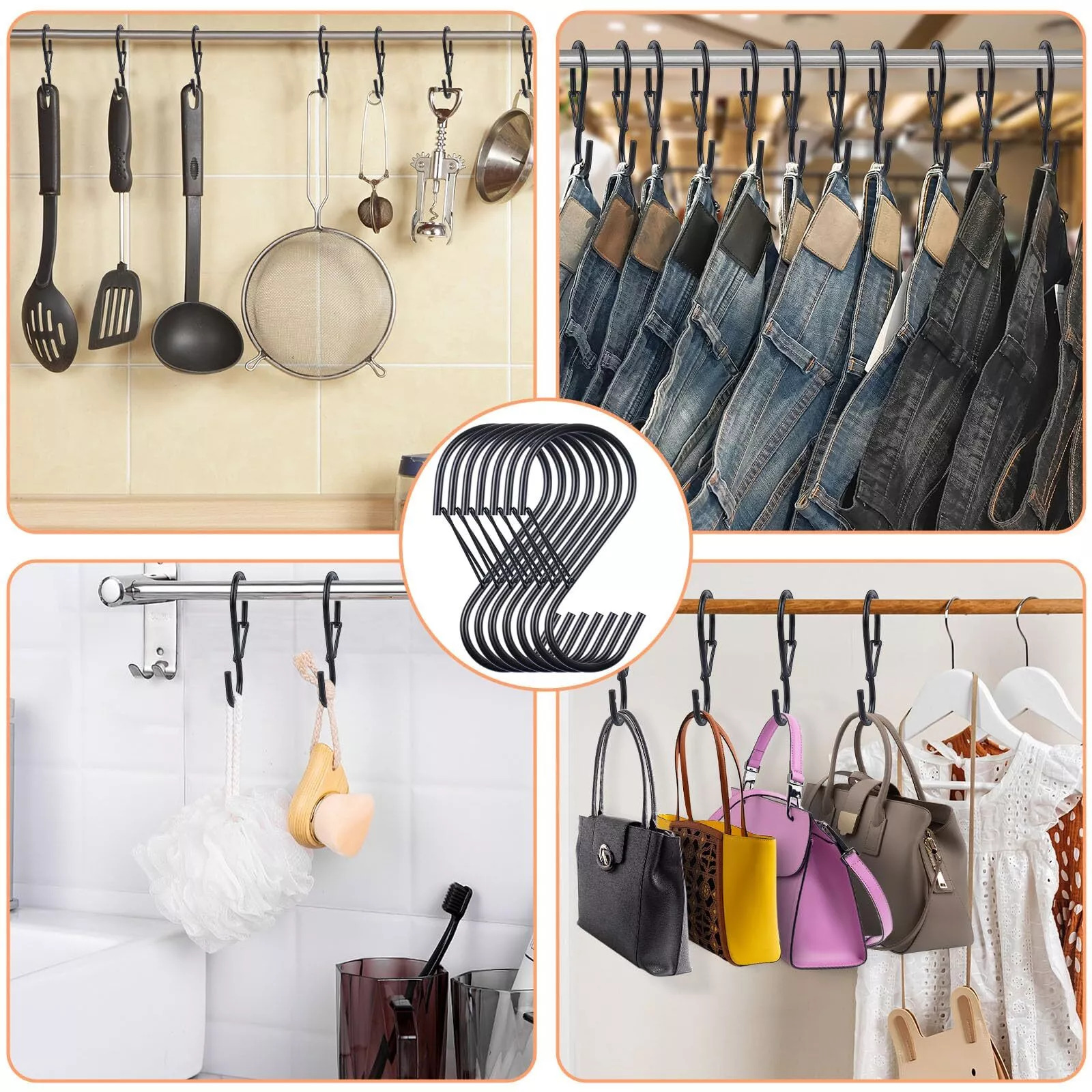 Lot de 2/4/8 crochets en S de 4 pouces pour suspendre avec boucle de sécurité, crochets en S robustes, grands crochets en métal pour suspendre des plantes, des jeans, des pots, des sacs