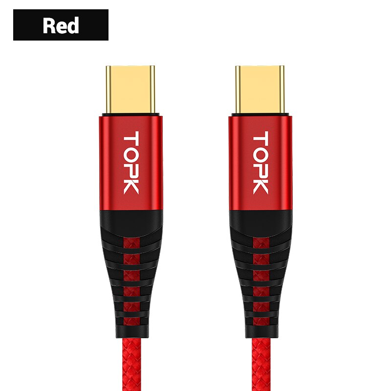 TOPK 1M 60W USB Typ C Kabel zu USB C Kabel für Samsung S10 Huawei Xiaomi Oneplus PD QC3.0 Schnelle Ladung Daten Kabel Typ-C Kabel: Red