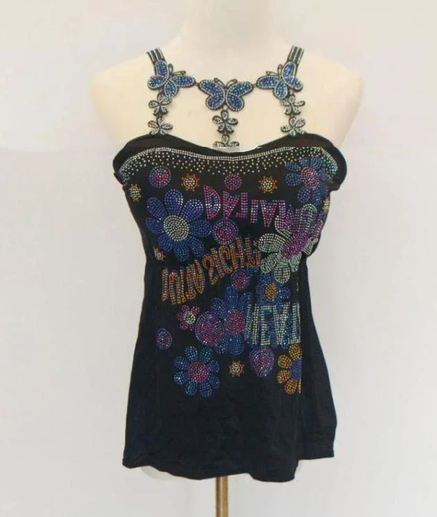 butterfly Women Camis Sexy Femme Padded Camisole Lady Rhainstones Gemstones Tanks Padded Tank Tops