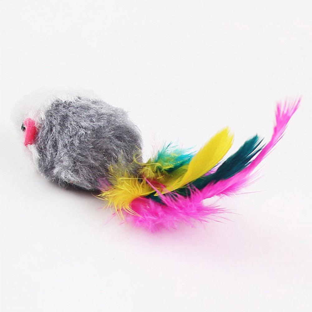 10 pièces fausse souris Pet chat jouets Mini jouets de jeu avec plume colorée Pet chat plume souris jouets