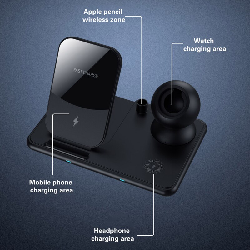 4 In 1 15W Qi Snelle Draadloze Oplader Dock Station Voor Iphone 12 11 Pro Xr Xs X Apple iwatch Airpods Pen Opladen Stand
