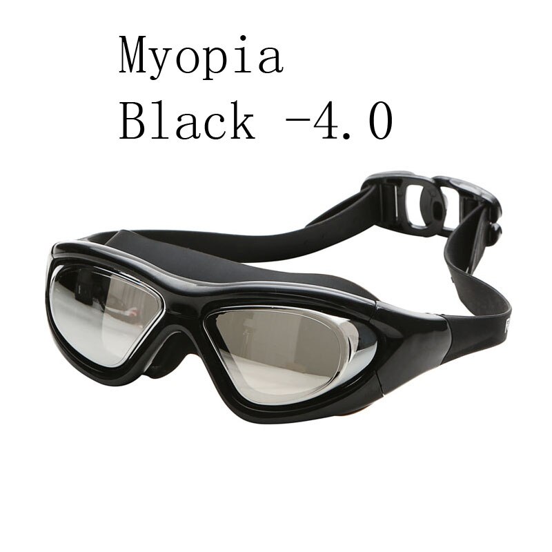Swimming glasses Myopia Prescription Adult silicone big frame Diving goggles electroplate anti fog waterproof Mask swim eyewear: Black -4.0