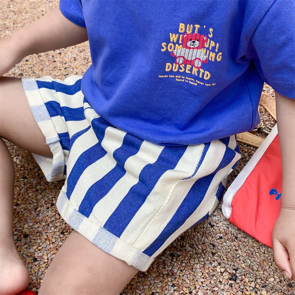 Pantaloncini di jeans per bambini 2220C 2022 nuovi pantaloni coreani in cotone lavato a righe verticali coreane per ragazzi e ragazze 2-7 anni