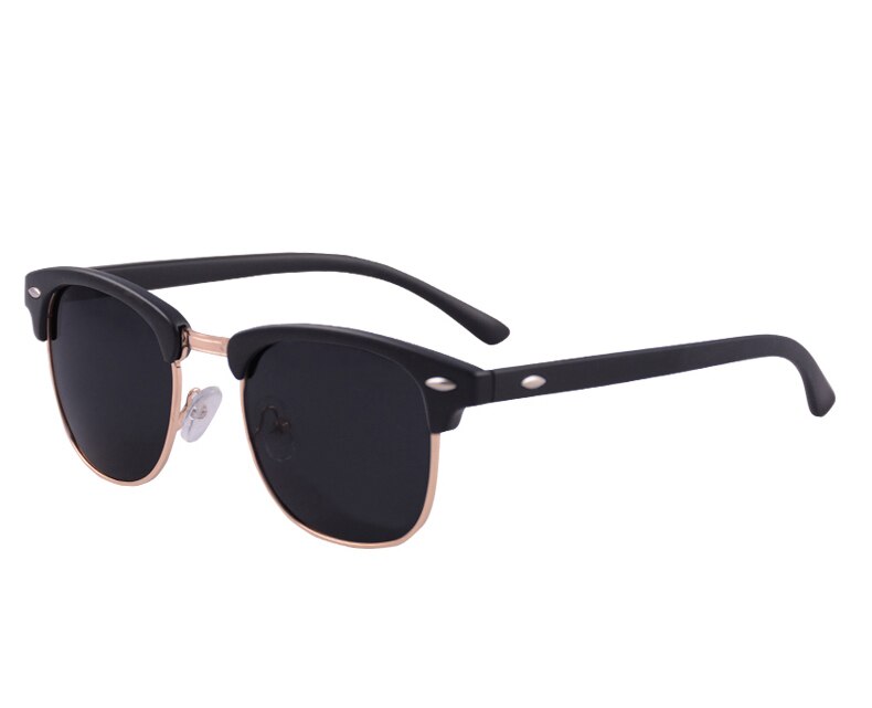 Tortoise inspiré classique demi-cadre cornu Semi-sans monture hommes femmes lunettes de soleil polarisées lunettes rétro 3016: Bright Black Black