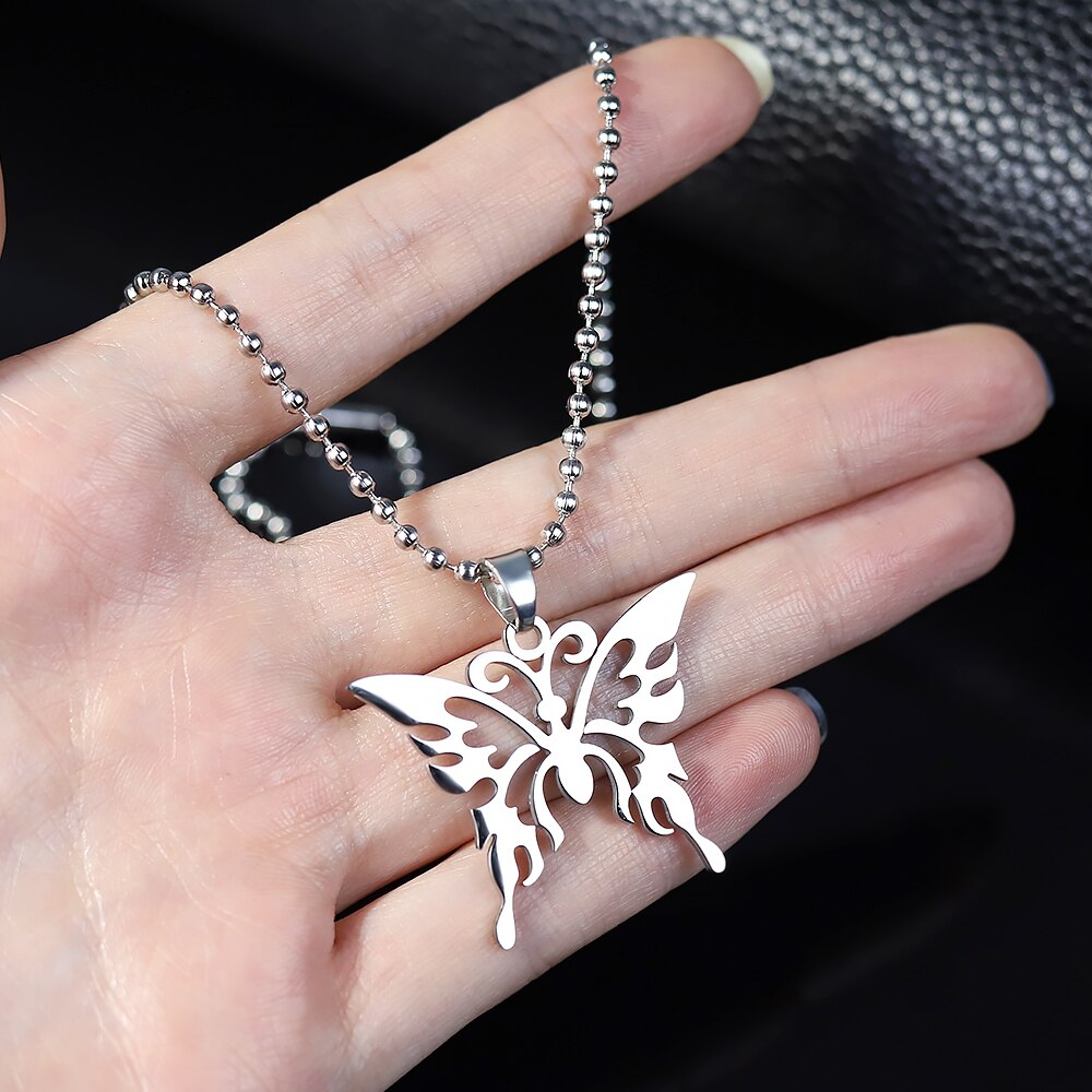 Edelstahl Schmetterling Anhänger Halskette Gothic Schmuck Männer Frauen Punk Halskette Gedenken Kostüm Schmuck