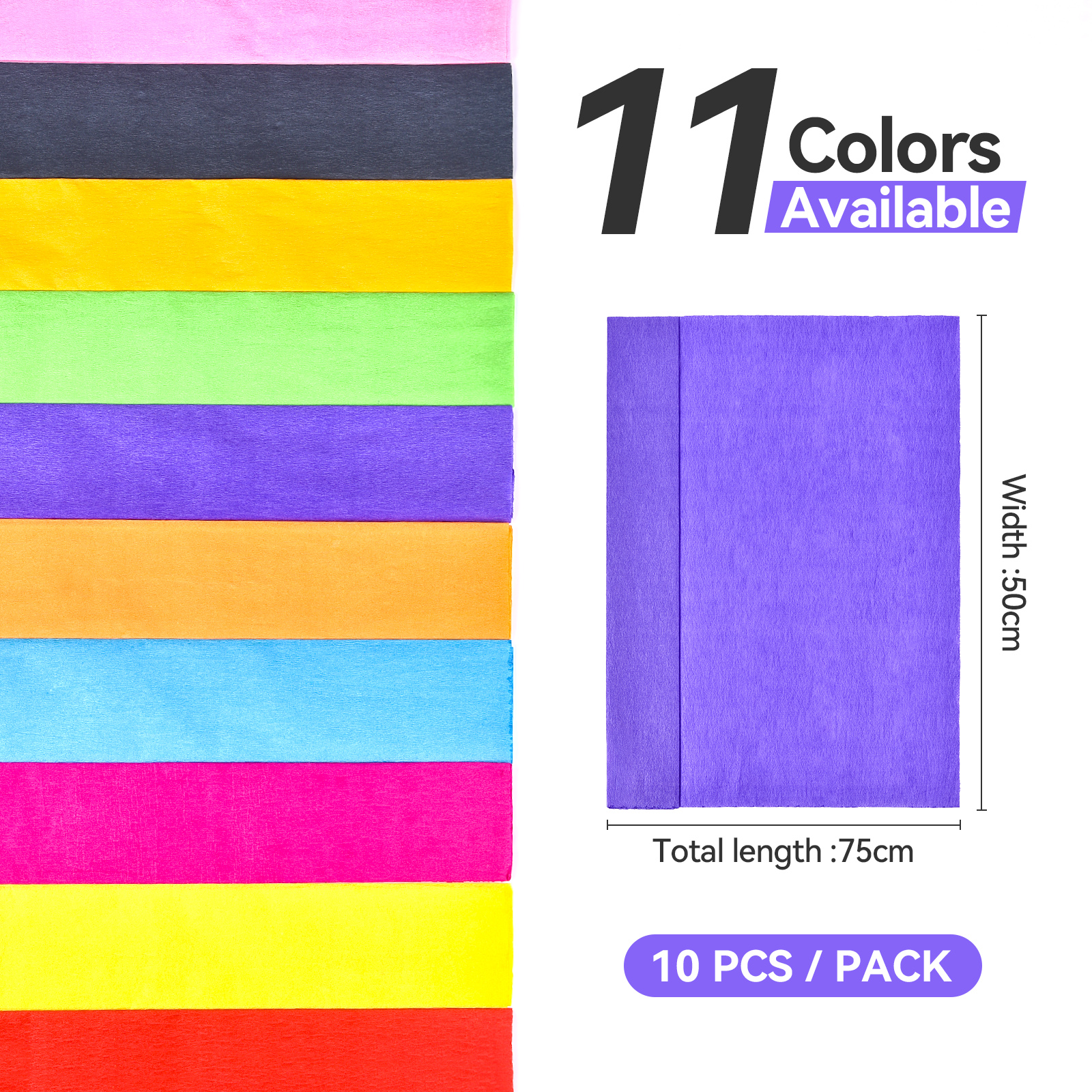 10 Uds. De papel crepé de 50x75cm, rollo de papel de crepé de Origami arrugado, artesanía de papel DIY, decoración de flores, papel para envolver , artesanía