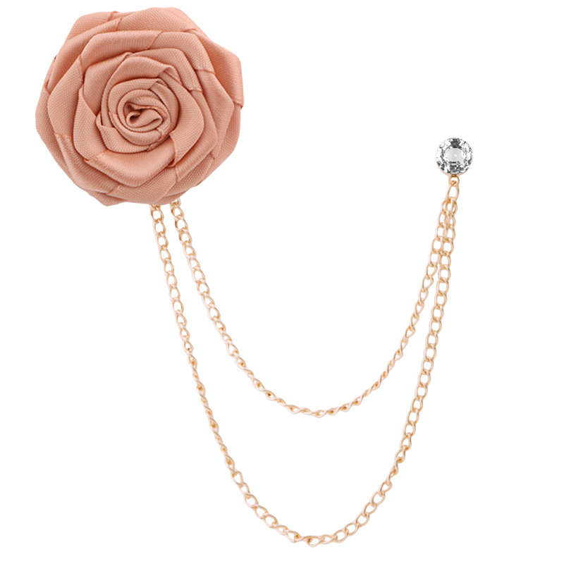 Korean Bridegroom Wedding Brooches Cloth Art Hand-made Rose Flower Brooch Lapel Pin Badge Tassel Chain Men's Suit Accessories: pink