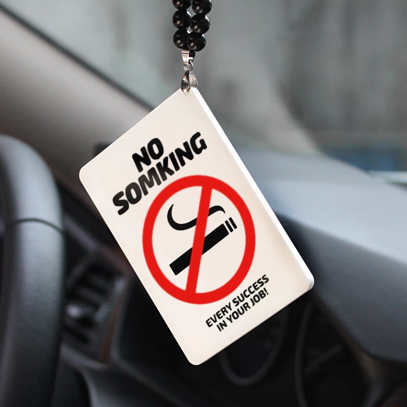 JDM Acrylic Car Pendant NO SMOKING NO DRINKING Warning Sign Car Charm Rear View Mirror Accessories Dangling Beaded Auto Decor