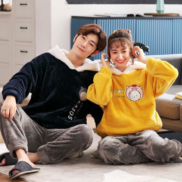 NIGHTWA hiver Couples Pyjamas ensemble mignon Animal flanelle pour les femmes pijamas hommes en peluche vêtements de nuit Pyjamas costume maison vêtements sommeil