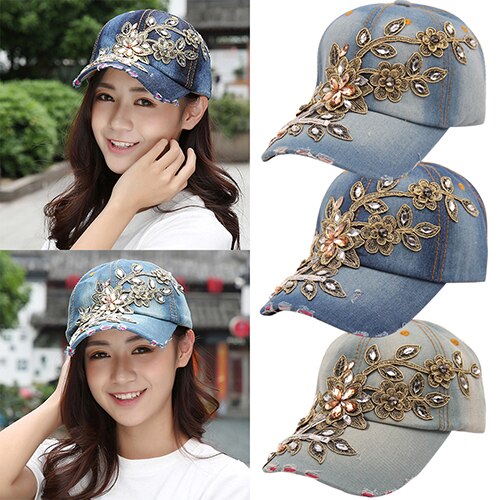 Gorro vaquero con incrustaciones de diamantes de imitación de verano para mujer