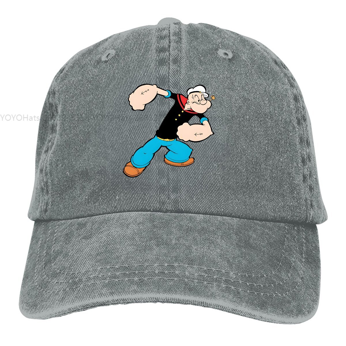 Kule baseballcapser for menn og kvinner med visirbeskyttelse, snapback-capser fra popeyes the sailor: Grå