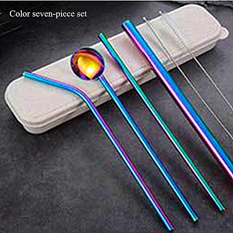 metal straw stainless yerba mate metal straws reusable straw bag eco friendly stainless steel straw for beer Tapioca Pearls tube: Color 7 piece set
