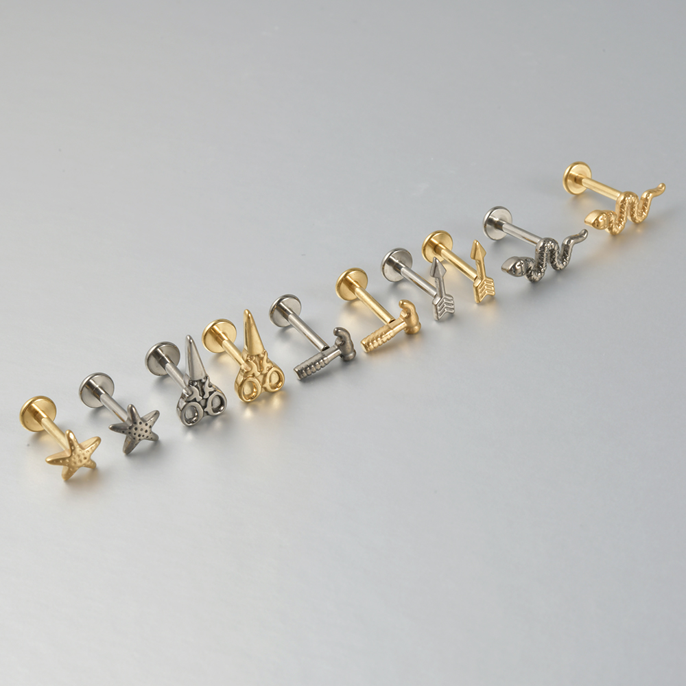 1PC G23 solidny tytan nożyce wąż chrząstka kolczyki Stud 16G gwint wewnętrzny cyrkon Helix ucho Tragus Piercing biżuteria