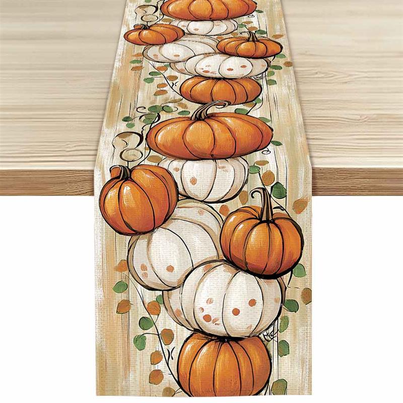 Thanksgiving pompoenen herfstbladeren polyester tafellopers bruiloft decoratie duurzame keuken eettafel lopers feestartikelen: Paars