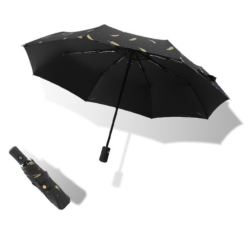 Hvid sort fjer mønster automatisk åbning og lukning af 3 sammenklappelig paraply solbeskyttelse / regnbeskyttelse stærk og holdbar