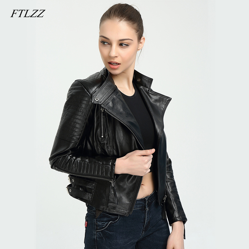 Ftlzz primavera otoño mujer finas de imitación Pu chaqueta de cuero nueva motocicleta ropa de cuero mujer chaqueta locomotora delgada