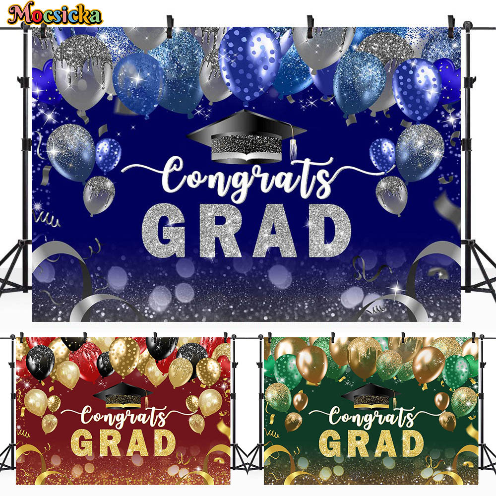Mocsicka congratulazioni Grad Photo Background palloncini Glitter cappello da scapolo classe del 2024 decorazione per feste di laurea sfondo puntelli da Studio