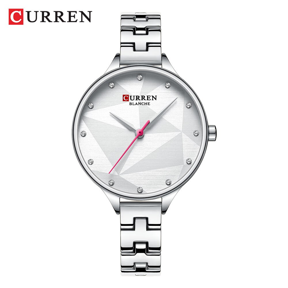 Luxe Vrouwen Horloge Mode Quartz Horloge Met Roestvrij Staal Vrouwelijke Klok Dames 9047 Reloj Mujer: silver watch