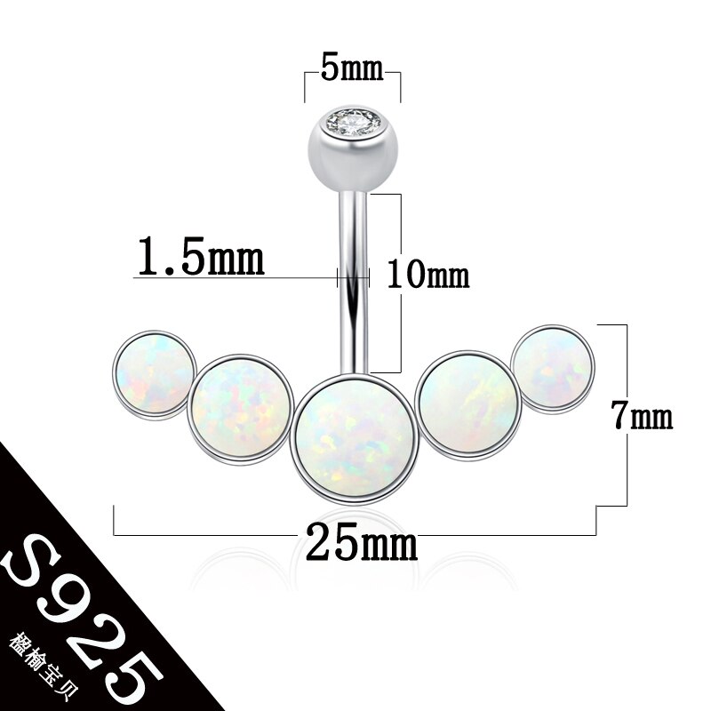 925 sterling silver anello del tasto di pancia white opal pietre dei monili del corpo delle donne S925 6 8 10 millimetri pin lunghezza no allergico piercing all&#39;ombelico: PIN length 10mm