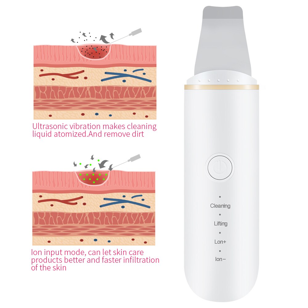 Ultrasonic Skin Scrubber Vibration Face Blackhead Remover Facial Scrubber Shovel Clean Cavitation Peeling Facial Lifting